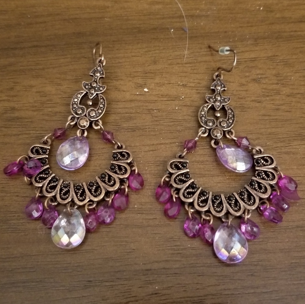 Purple and Bronze Chandelier Earrings
